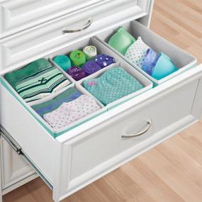 img 2 attached to 🛍 mDesign Soft Fabric Drawer and Closet Storage Organizer Bin for Lingerie, Bras, Socks, Leggings, Clothes, Purses, Scarves, Set of 4, 10 Compartments, Turquoise/White