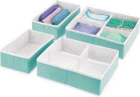 img 4 attached to 🛍 mDesign Soft Fabric Drawer and Closet Storage Organizer Bin for Lingerie, Bras, Socks, Leggings, Clothes, Purses, Scarves, Set of 4, 10 Compartments, Turquoise/White