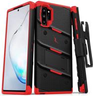 zizo bolt series for samsung galaxy note 10 plus case - heavy-duty military-grade drop protection with kickstand, belt clip holster, and lanyard (black/red) logo