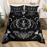 🖤 gothic rabbit death moth queen size duvet cover set - animal skull comforter with 2 pillowcases - black and white skeleton design - 3-piece soft bedding for adults logo