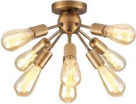 💡 mirrea mid-century semi-flush mount sputnik ceiling light - 8-light fixture for hallway, kitchen, dining room, bedroom, living room - brushed brass metal логотип