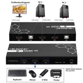 img 3 attached to 🔁 HDMI КВМ переключатель: 2 порта USB для общего использования, UHD 4K USB переключатель - подключите 2 компьютера к 1 монитору, совместно используйте клавиатуру, мышь, принтер (включает 2 HDMI и 2 USB кабеля)