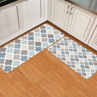 🌿 quatrefoil kitchen rugs and mats: non-skid, washable, cushioned set of 2 - anti-fatigue, waterproof, vintage farmhouse moroccan tile design in teal gray & turquoise blue логотип