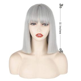 img 3 attached to 💇 MERISIHAIR Short Silver Gray Bob Wig with Bangs - Natural Looking, Cosplay and Daily Party Wig for Women