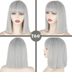 img 1 attached to 💇 MERISIHAIR Short Silver Gray Bob Wig with Bangs - Natural Looking, Cosplay and Daily Party Wig for Women