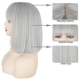 img 2 attached to 💇 MERISIHAIR Short Silver Gray Bob Wig with Bangs - Natural Looking, Cosplay and Daily Party Wig for Women