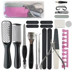 img 4 attached to 👣 23-Piece Professional Pedicure Tools Kit with Portable Storage Box - Foot Scrubber, Nail Tools, Callus Remover and Stainless Foot File for Men and Women - Ideal for Salon, Home Use (Black)