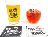 🍻 the mediaholics mr. right and mrs. always right - beer and wine glass combo with coaster set - perfect wedding engagement housewarming couples gift - funny novelty present in a gift box логотип