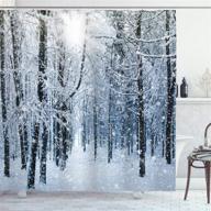 ❄️ winter wonderland: ambesonne snowy forest shower curtain - stunning xmas nature, fabric bathroom decor set with hooks - 70'' long, black white slate blue logo