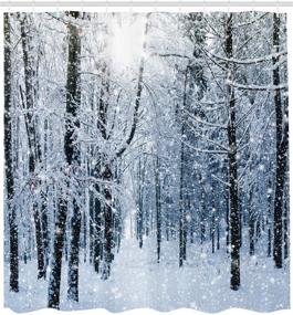 img 1 attached to ❄️ Winter Wonderland: Ambesonne Snowy Forest Shower Curtain - Stunning Xmas Nature, Fabric Bathroom Decor Set with Hooks - 70'' Long, Black White Slate Blue