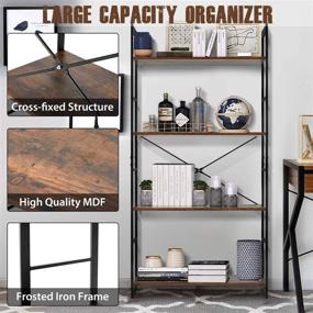 img 1 attached to 📚 EROMMY Bookshelf Rack: 4 Tier Vintage Industrial Storage Organizer for Modern Offices and Home