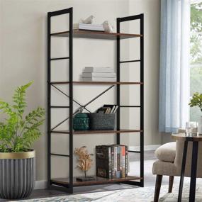 img 3 attached to 📚 EROMMY Bookshelf Rack: 4 Tier Vintage Industrial Storage Organizer for Modern Offices and Home