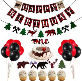 img 4 attached to 54-Piece Lumberjack Birthday Party Decorations Set: Buffalo Plaid Happy Birthday Banner, Lumberjack Theme Garland, Cake Toppers, Red & Black Balloons - Ideal for Christmas 1st Birthday Celebration