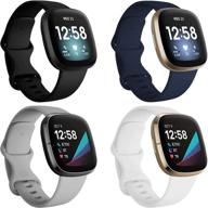 ibrek 4-pack bands: compatible with fitbit sense/versa 3, silicone replacement smart watch sport strap for women & men – small & large sizes included logo