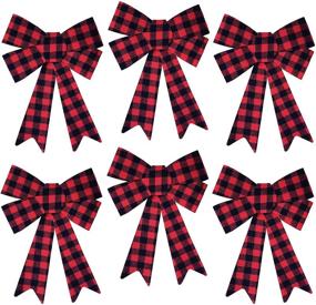 img 4 attached to 🎄 Exquisite 6-Pack Buffalo Plaid Christmas Tree Decoration Bows - 9 x 12 Inches Indoor/Outdoor Holiday Bow Set for Wreaths, Festive Plaid Christmas Decor