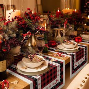 img 2 attached to 🎄 Christmas Runner Red Check Cotton Linen Winter Tablerunner: Ideal Food Service Equipment & Supplies for Festive Dining