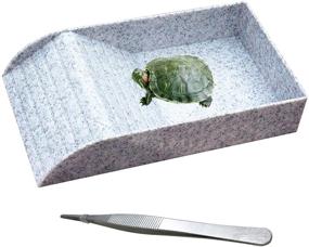 img 4 attached to 🐢 kathson Reptile Feeding Dish with Basking Platform: Turtle Food and Water Bowl for Horned Frogs, Lizards, and Tortoise Habitat - Ideal for Amphibians' Baths