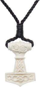img 4 attached to 🔨 Handcarved Bone Norse Thor Hammer Amulet Necklace - 81stgeneration Women's Men's Celtic Charm Pendant