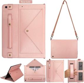 img 4 attached to 📱 SZJCLTD iPad Case (9th / 8th / 7th Gen) 10.2 Inch - Rose Gold PU Leather, Card Slots, Kickstand, Money Pocket, Shoulder & Hand Straps, Pencil Holder