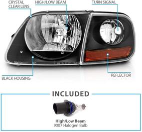 img 1 attached to 🚗 Enhanced Visibility with AmeriLite Black Crystal Headlights and Corner Parking Set - 4 Pieces for Ford F150 F-150 Harley Lighting - Driver and Passenger Side