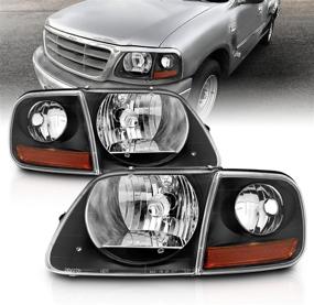 img 4 attached to 🚗 Повышенная видимость с фарами AmeriLite Black Crystal Headlights и световыми углами - 4 штуки для Ford F150 F-150 Harley Lighting - водительская и пассажирская сторона