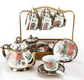 img 4 attached to 🍵 22 Piece Porcelain Ceramic Cups and Teaspoons Set: Wwuiuiww Brand