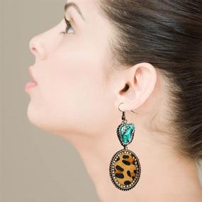 img 3 attached to 🐆 Stylish Vintage Leopard Print Dangle Earrings with AB Crystal and Turquoise Stone - Perfect Statement Jewelry Gift for Women and Girls!