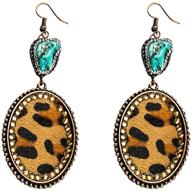 🐆 stylish vintage leopard print dangle earrings with ab crystal and turquoise stone - perfect statement jewelry gift for women and girls! logo