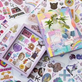 img 3 attached to 🍦 Kawaii Washi Stickers Set (50 Sheets) - Vaporwave Style Ice Cream Sculpture, Pet Animal Food - Self-Adhesive DIY Label for Scrapbook Diary Art Craft Planner Travel Journal