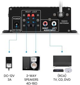 img 1 attached to Мини-усилитель Moukey домашнего аудио Bluetooth 5.0: 50W 2-канальный мощный аудиоприемник FM USB AUX - пульт ДУ и блок питания для автомобиля, дома, планшетов, телефонов, компьютеров - MAMP2