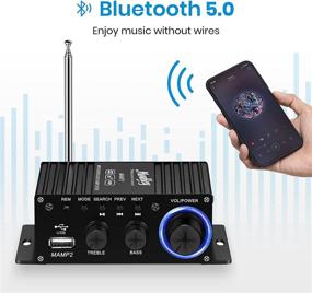 img 2 attached to Мини-усилитель Moukey домашнего аудио Bluetooth 5.0: 50W 2-канальный мощный аудиоприемник FM USB AUX - пульт ДУ и блок питания для автомобиля, дома, планшетов, телефонов, компьютеров - MAMP2