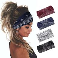 💁 yean boho wide black headbands - stretch hair bands elastic turbans for women and girls (pack of 4) - stylish head wraps (boho) logo