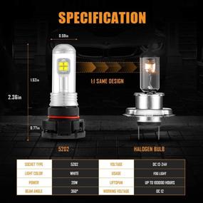 img 2 attached to Лампы для противотуманных фар Auxbeam 5202 LED в белом цвете - дизайн точного соответствия галогену, комплект для преобразования 1:1 для ламп LED 2504/2501, ошибка Canbus, замена ламп 9009 PSX24W для противотуманных фар и дневных ходовых огней.