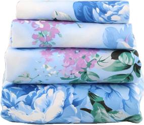 img 3 attached to 🛏️ JayCorner 1800 Collection - Ultra Soft Egyptian Comfort 4pcs Blue & Lavender Floral Blue Dream Bedding Set (Queen)