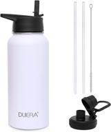 🥤 duiera white insulated water bottle - 32oz vacuum stainless steel, straw & leak proof spout lids, bpa free - keep beverage cold or hot логотип