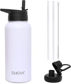 img 4 attached to 🥤 DUIERA White Insulated Water Bottle - 32oz Vacuum Stainless Steel, Straw & Leak Proof Spout Lids, BPA Free - Keep Beverage Cold or Hot