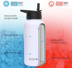 img 1 attached to 🥤 DUIERA White Insulated Water Bottle - 32oz Vacuum Stainless Steel, Straw & Leak Proof Spout Lids, BPA Free - Keep Beverage Cold or Hot