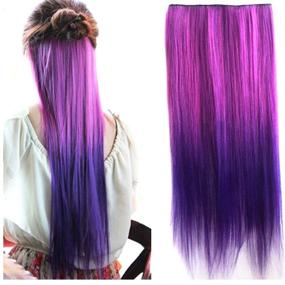 img 4 attached to 💜 Heahair 22" Омбре фиолетовые синтетические наращивания волос: полная головная прядь с заколкой для женщин (HC0001-2)