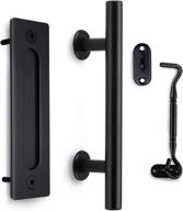 🚪 orgerphy 12 inch black barn door handle with door latch set: round heavy duty solid steel gate pull handle for barns, garages, and sheds логотип