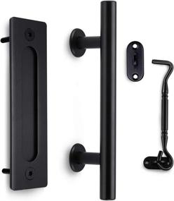 img 4 attached to 🚪 Orgerphy 12 Inch Black Barn Door Handle with Door Latch Set: Round Heavy Duty Solid Steel Gate Pull Handle for Barns, Garages, and Sheds