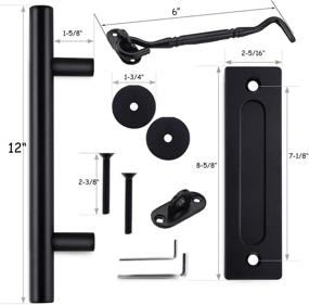 img 2 attached to 🚪 Orgerphy 12 Inch Black Barn Door Handle with Door Latch Set: Round Heavy Duty Solid Steel Gate Pull Handle for Barns, Garages, and Sheds