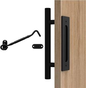 img 3 attached to 🚪 Orgerphy 12 Inch Black Barn Door Handle with Door Latch Set: Round Heavy Duty Solid Steel Gate Pull Handle for Barns, Garages, and Sheds