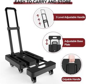 img 1 attached to 🛒 SOLEJAZZ Folding Hand Truck Dolly, Portable Moving Cart with 500LB Capacity, 6 Wheels &amp; 2 Bungee Cords - Ideal for Luggage, Travel, Shopping, Office Use, Black