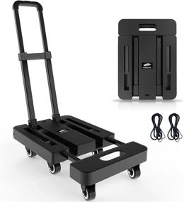 img 4 attached to 🛒 SOLEJAZZ Folding Hand Truck Dolly, Portable Moving Cart with 500LB Capacity, 6 Wheels &amp; 2 Bungee Cords - Ideal for Luggage, Travel, Shopping, Office Use, Black