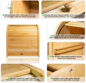 img 3 attached to Bamboo Bread Box - Finew Double Layer Rolltop Bread Bin for Kitchen Countertop - Large Wooden Countertop Bread Storage Holder with Removable Shelf and Toaster Tong - 15” X 9.8” X 14.5” - Easy Self Assembly