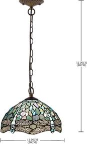 img 3 attached to 🐉 Tiffany Pendant Lighting: 12" Sea Blue Stained Glass Dragonfly Fixture for Kitchen Island - Rustic Farmhouse, Boho Style, LED Chandelier, Industrial Design - Perfect for Bar, Hallway, Dining Room