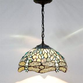 img 1 attached to 🐉 Tiffany Pendant Lighting: 12" Sea Blue Stained Glass Dragonfly Fixture for Kitchen Island - Rustic Farmhouse, Boho Style, LED Chandelier, Industrial Design - Perfect for Bar, Hallway, Dining Room