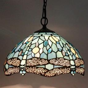 img 2 attached to 🐉 Tiffany Pendant Lighting: 12" Sea Blue Stained Glass Dragonfly Fixture for Kitchen Island - Rustic Farmhouse, Boho Style, LED Chandelier, Industrial Design - Perfect for Bar, Hallway, Dining Room