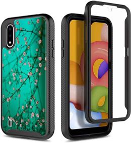 img 3 attached to 🌸 E-Began Samsung Galaxy A01 Case with Built-in Screen Protector, Full-Body Protective Rugged Bumper Cover, Shockproof Impact-Resistant Durable Case - Flower Design Plum Blossom