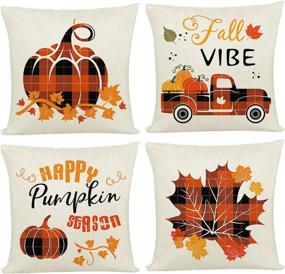 img 4 attached to Set of 4 Joyshare Fall Throw Pillow Covers 18x18 Inch - Autumn Decorations Cotton Pumpkin Truck Cushion Case for Farmhouse Sofa Couch Home Decor